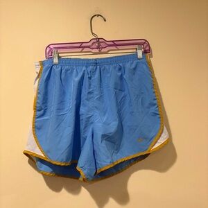 Nike Women's Light Blue and Yellow Trim Athletic Shorts